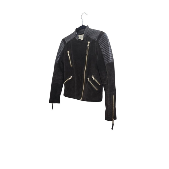 Mango Leather Jacket XXS / Brown with Gold Hardware - Biker Style - Picture 4 of 14